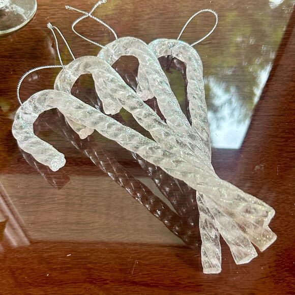 Vintage Lucite Glittered Swirled Candy Christmas Ornaments Set of 4 - Picture 2 of 9
